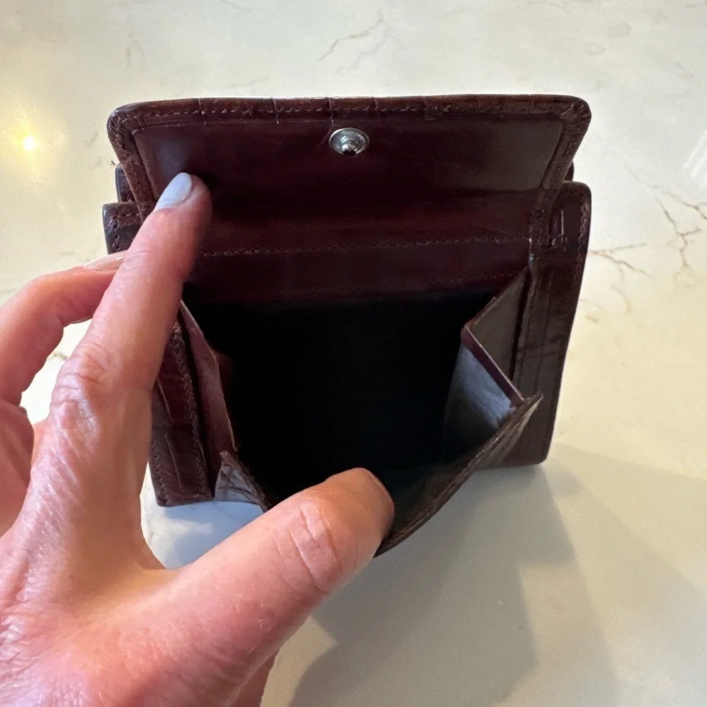 Our World by Leegin Brown Woven Leather Wallet with Coin Purse Silver Close